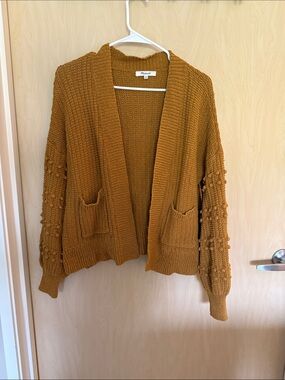 Madewell Mustard Pom-Pom Sleeve Open Cardigan
